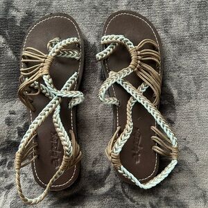 EveRelax Hand Woven Braided Rope Sandals Turquoise and Gray Women's Size 8